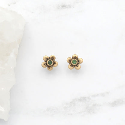 Birthstone Bloom Stud Earrings (9K Solid Gold)