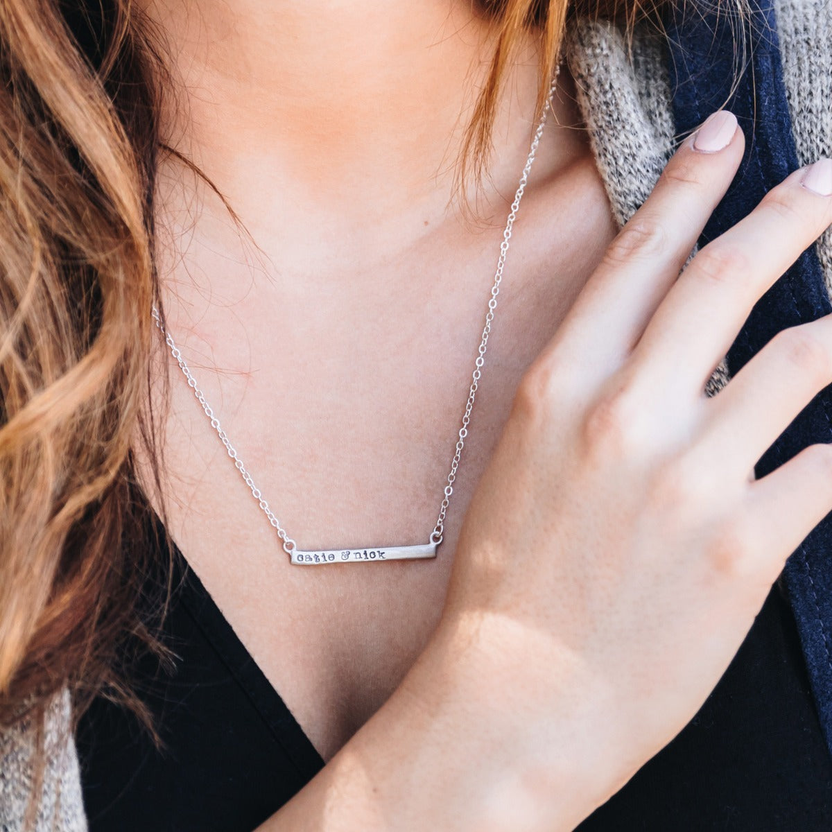 Personalized Cross Bar Necklace (Sterling Silver)