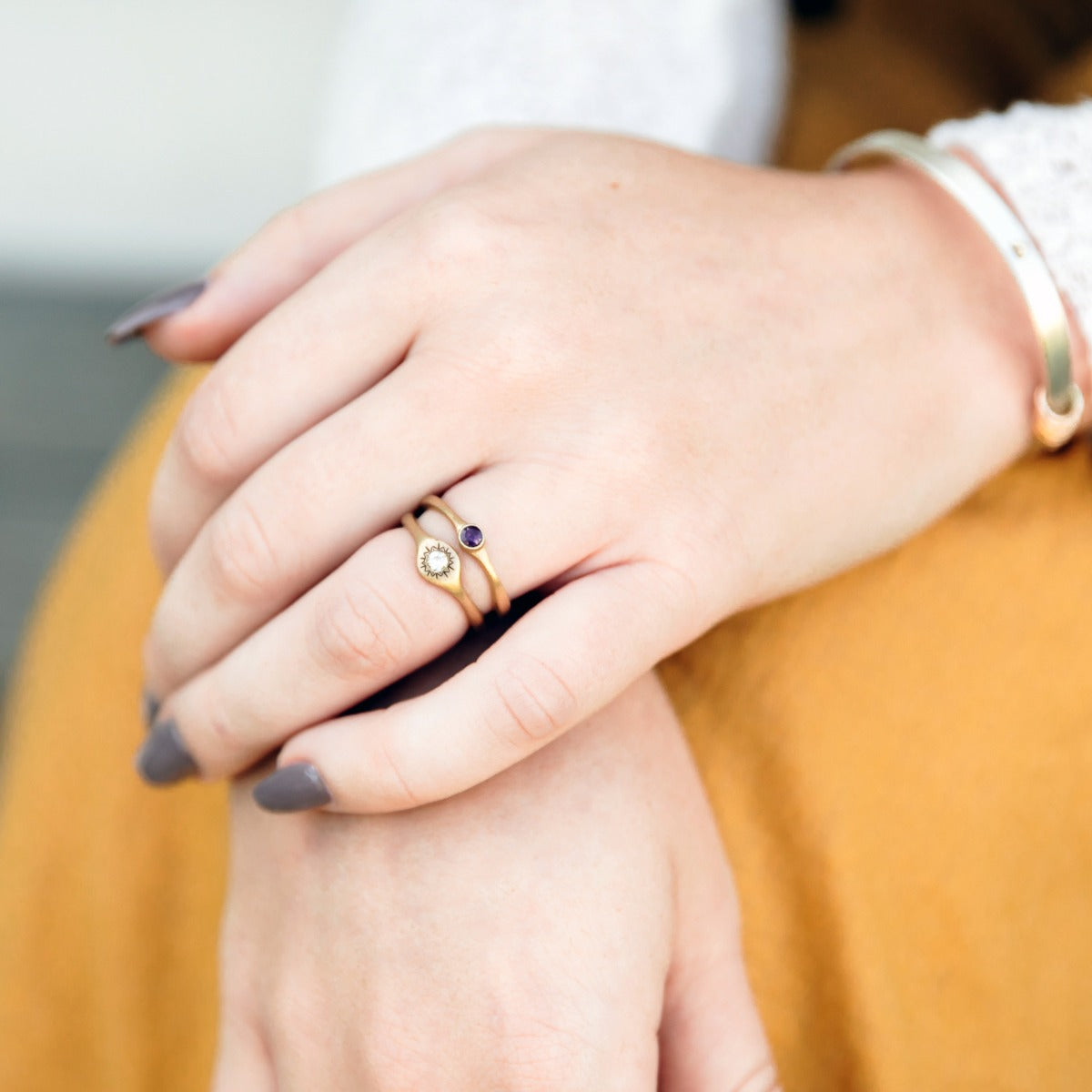 Sunburst Stacking Ring {14K Solid Gold}
