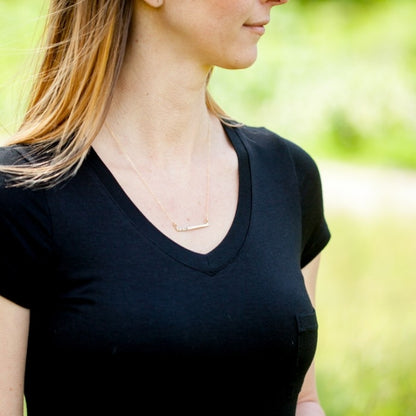 Personalized Cross Bar Necklace {14K Solid Gold}
