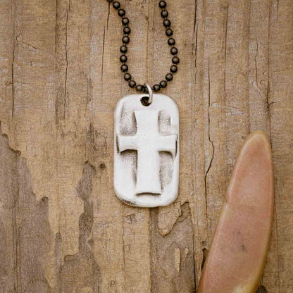 Prevail Cross Dog Tag Necklace (Sterling Silver)