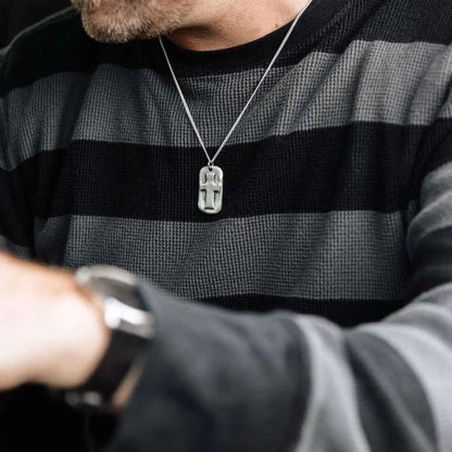 Prevail Cross Dog Tag Necklace (Sterling Silver)