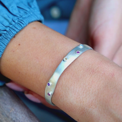 Always Together Bezel Birthstone Cuff (Sterling Silver)