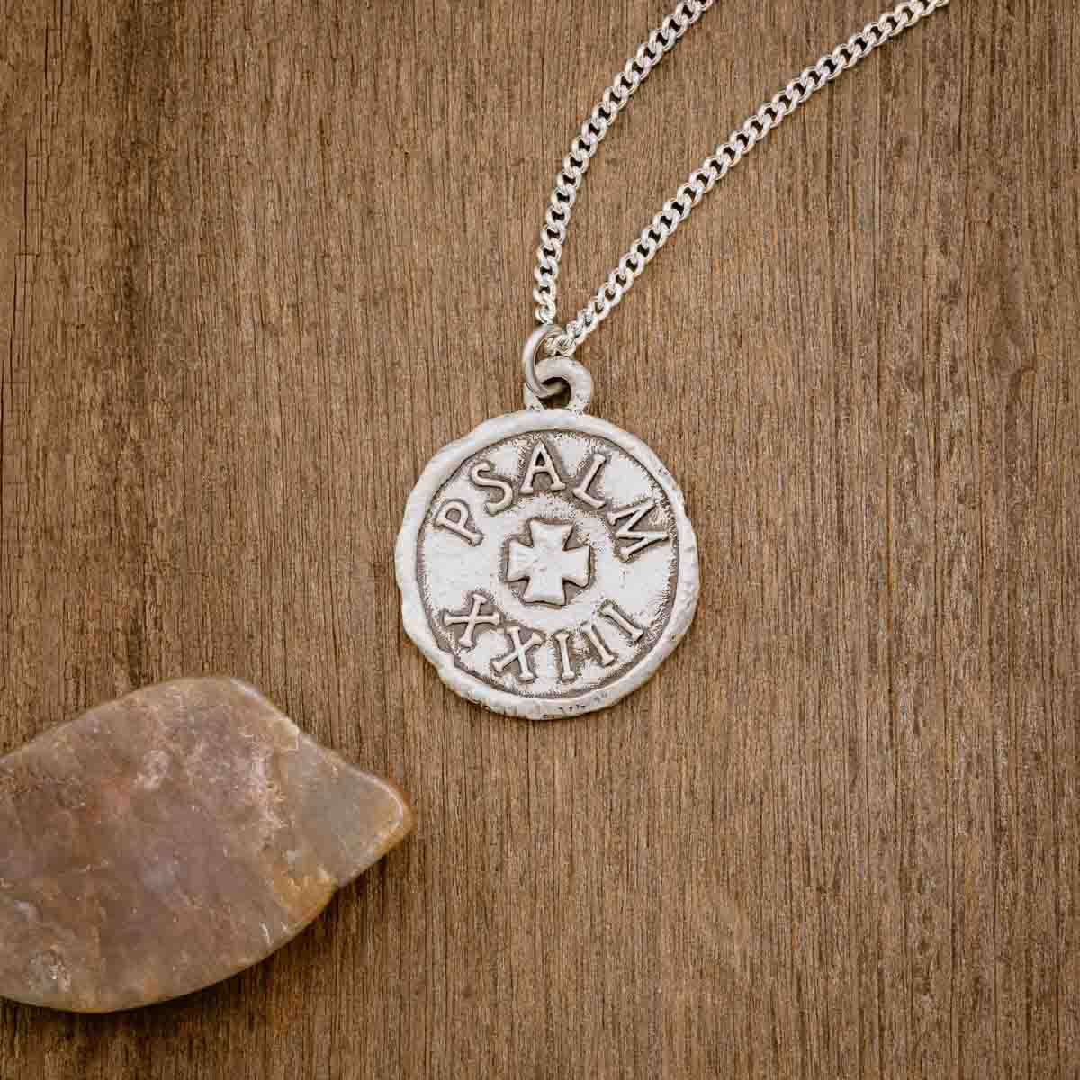 Psalm 23 Coin Necklace (Antiqued Sterling Silver)