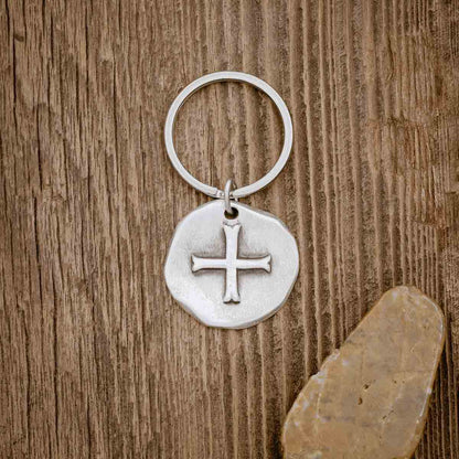 Roman Cross Coin Key Ring (Sterling Silver)