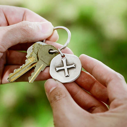 Roman Cross Coin Key Ring (Sterling Silver)