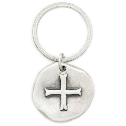 Roman Cross Coin Key Ring (Sterling Silver)