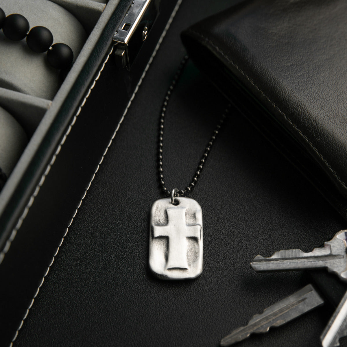 Prevail Cross Dog Tag Necklace (Sterling Silver)