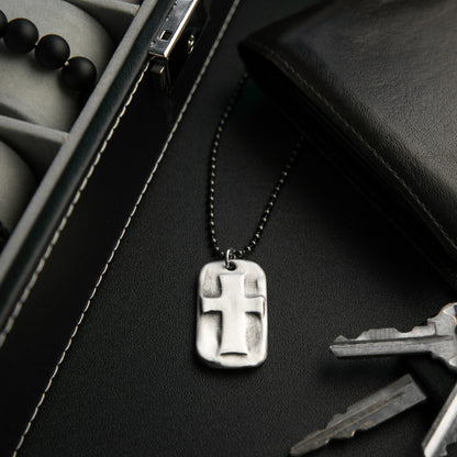 Prevail Cross Dog Tag Necklace (Sterling Silver)