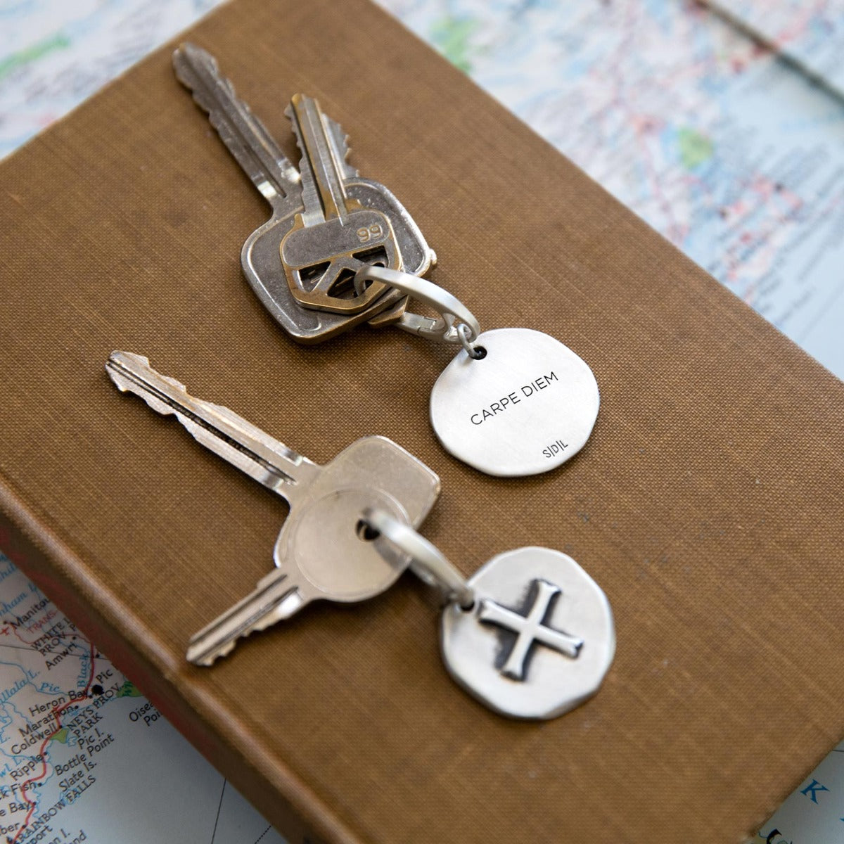Roman Cross Coin Key Ring (Sterling Silver)