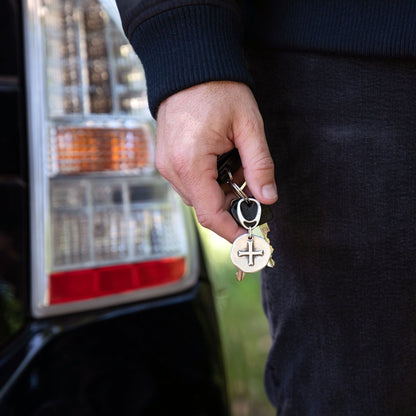 Roman Cross Coin Key Ring (Sterling Silver)