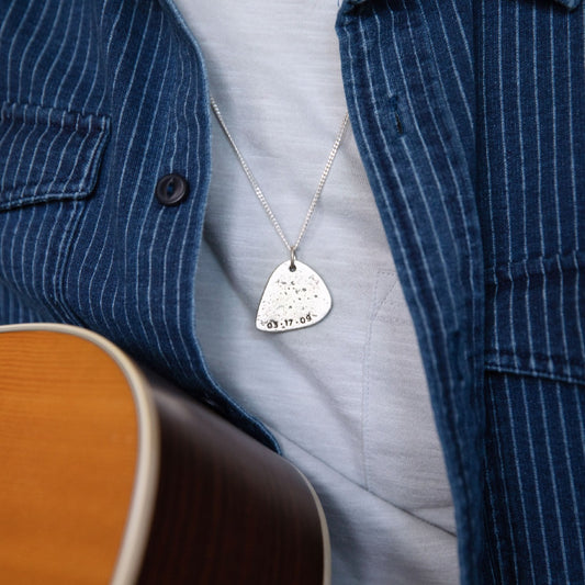 Gritty Music Pick Necklace (Antiqued Sterling Silver)