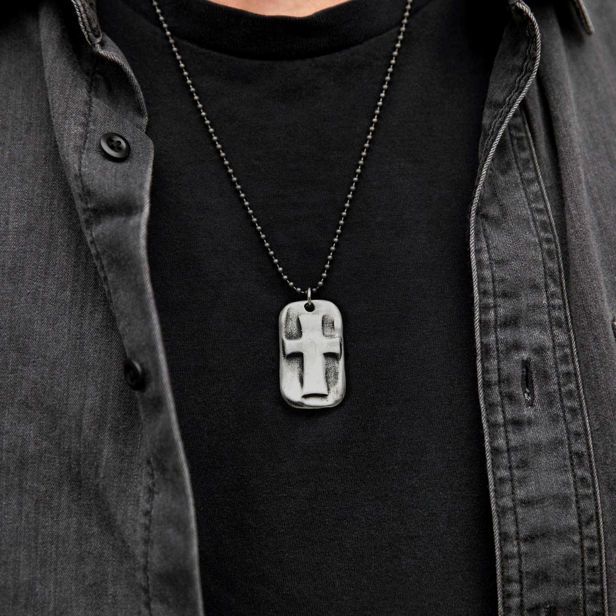Prevail Cross Dog Tag Necklace (Sterling Silver)