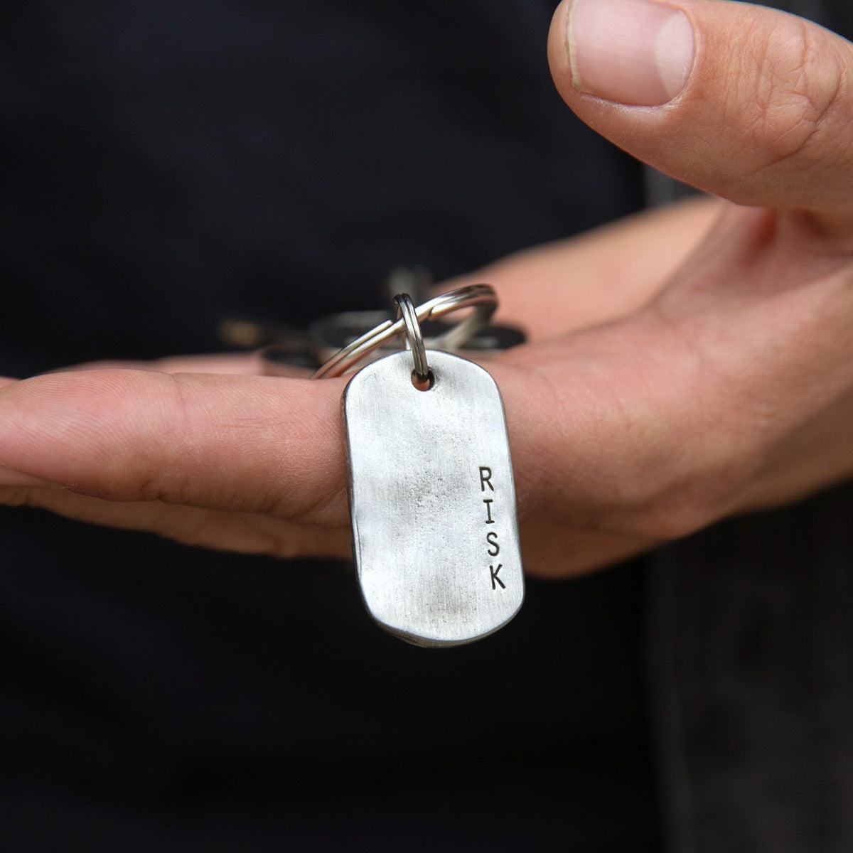 Take Risk Dog Tag Key Ring (Pewter)