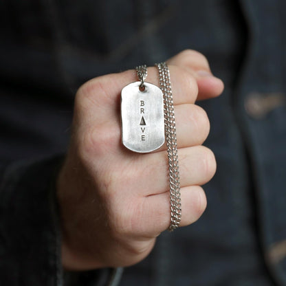Live Brave Dog Tag Necklace [Pewter]