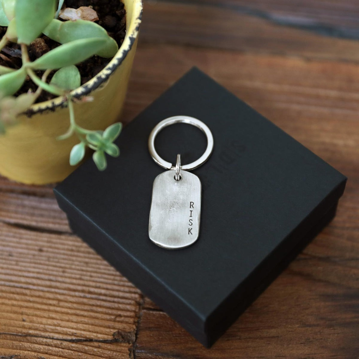 Take Risk Dog Tag Key Ring (Pewter)