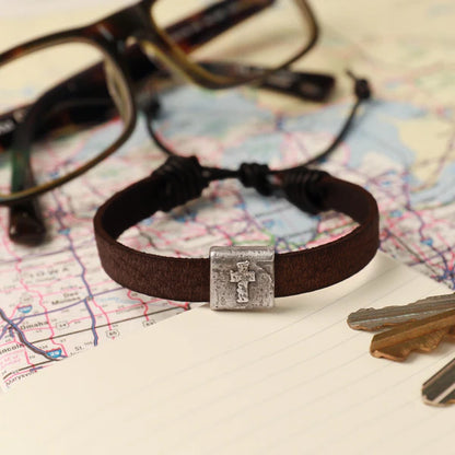 Equitable Leather Cross Bracelet (Dark Brown)
