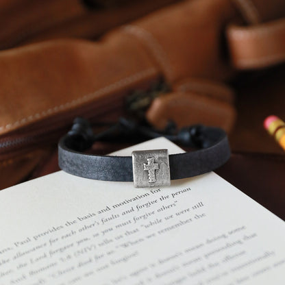 Equitable Leather Cross Bracelet (Black)