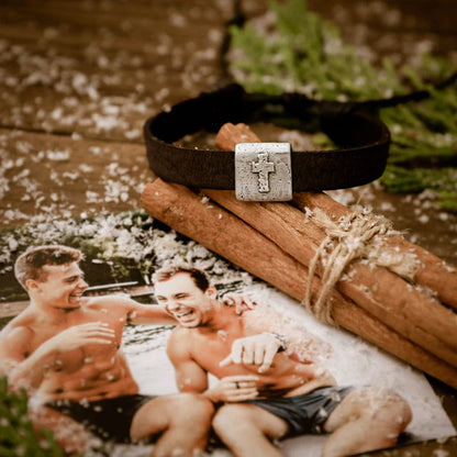 Equitable Leather Cross Bracelet (Dark Brown)