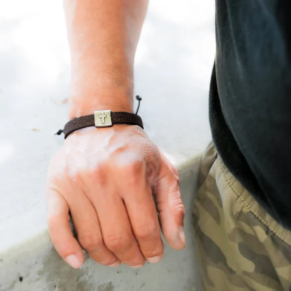 Equitable Leather Cross Bracelet (Dark Brown)