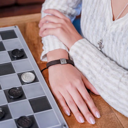 Equitable Leather Cross Bracelet (Dark Brown)