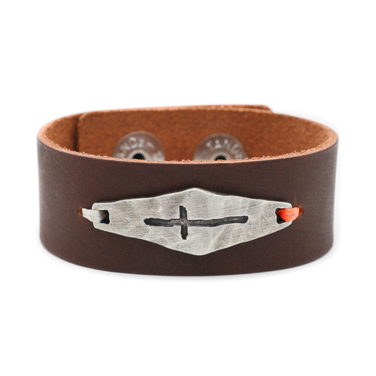 Identity Cross Leather Cuff (Brown)
