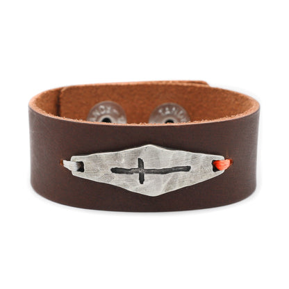 Identity Cross Leather Cuff (Brown)