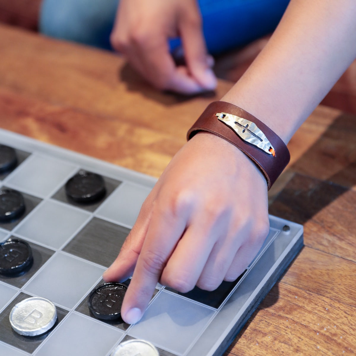 Identity Cross Leather Cuff (Brown)