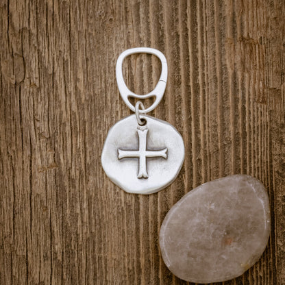 Roman Cross Coin Key Ring (Sterling Silver)