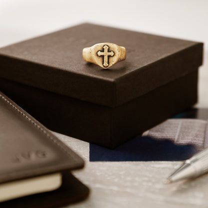 Faith Hope & Love Cross Signet Ring (9K Solid Gold)