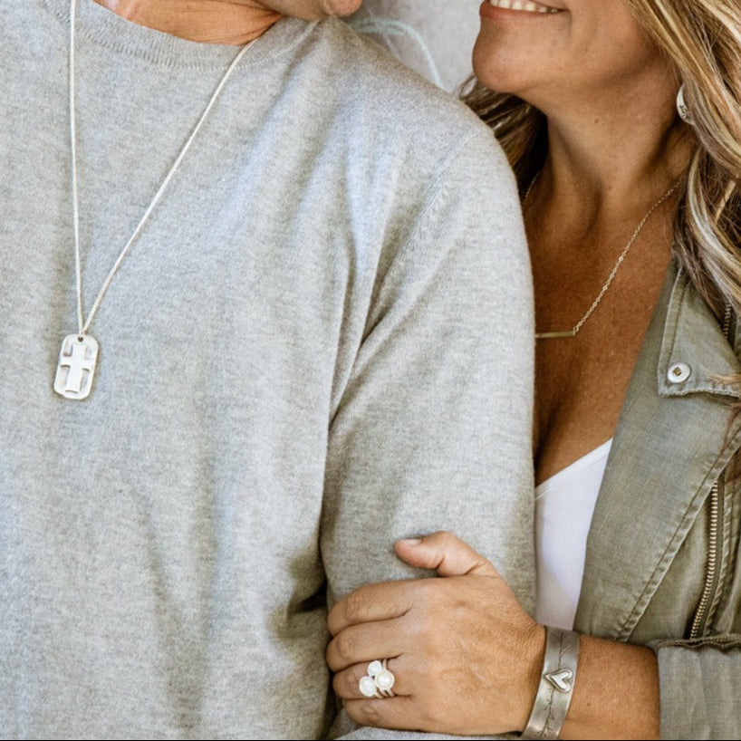 Prevail Cross Dog Tag Necklace (Sterling Silver)