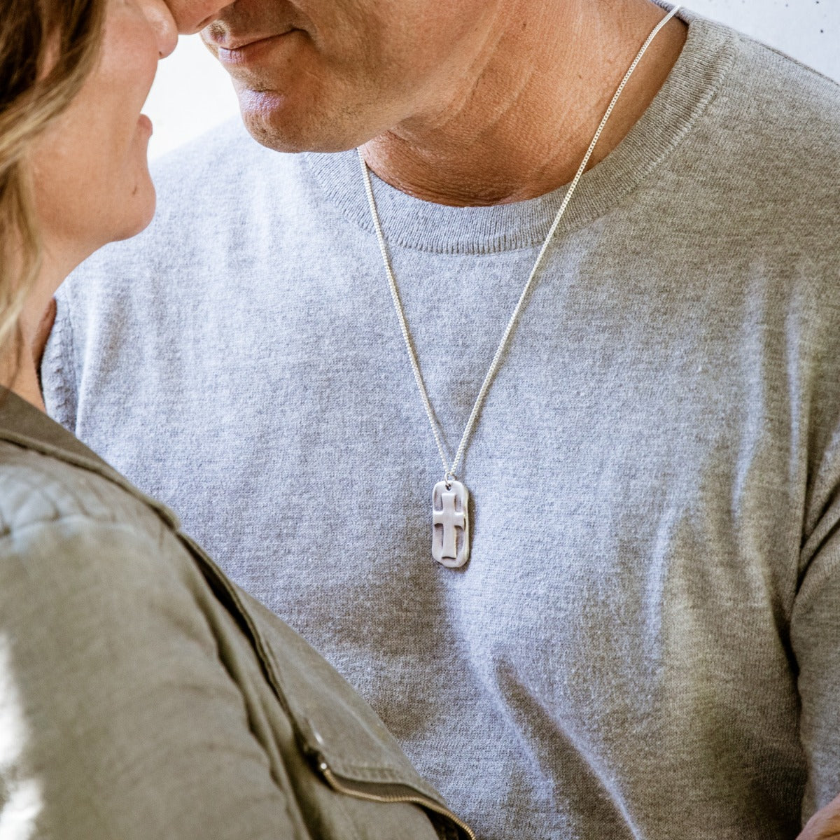 Prevail Cross Dog Tag Necklace (Sterling Silver)