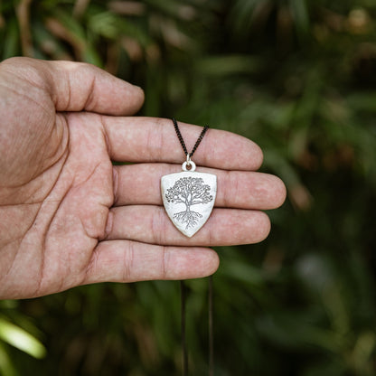 Family Tree Shield Necklace (Antiqued Sterling Silver)