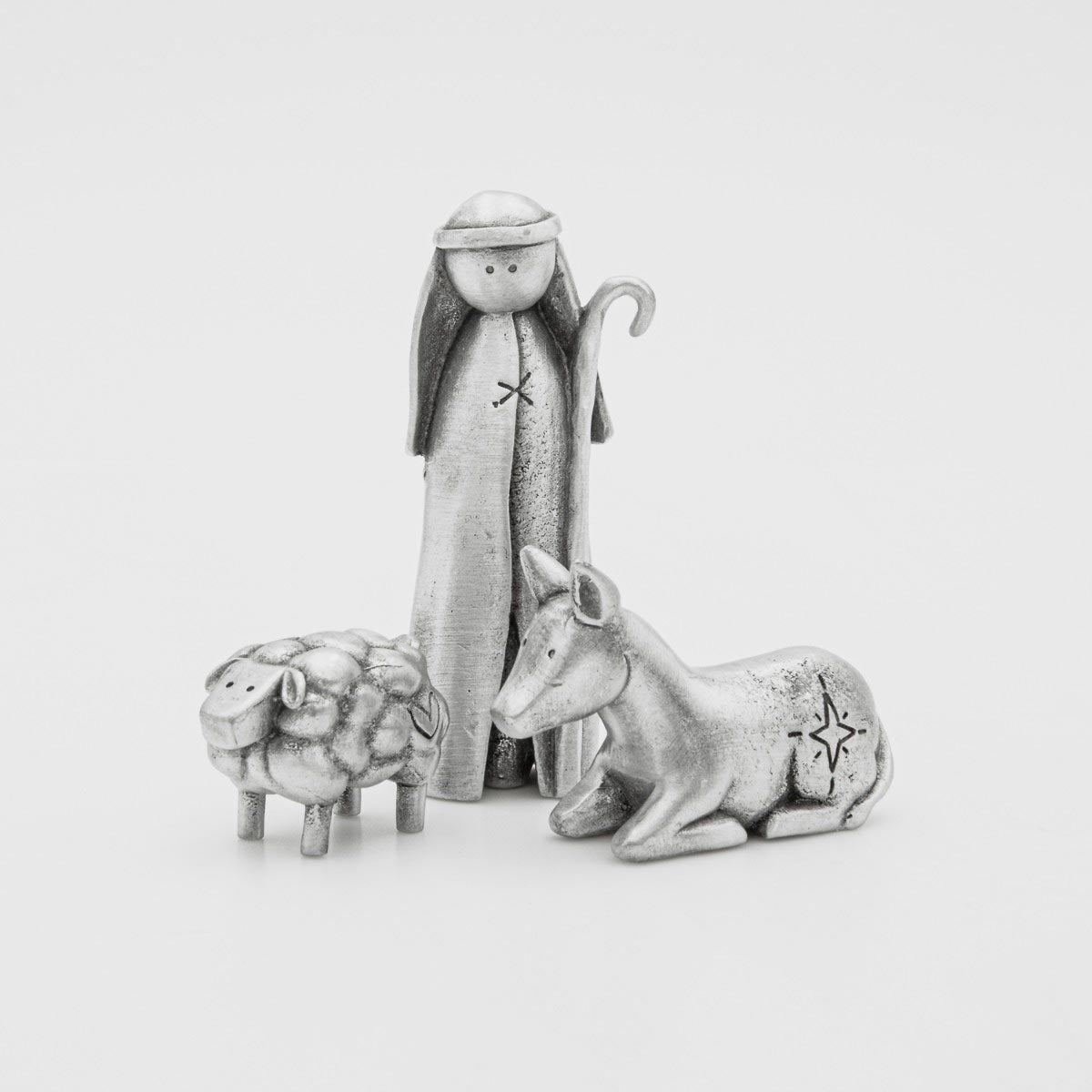 shepherd nativity figurine set hand-molded and cast in fine pewter and including a shepherd