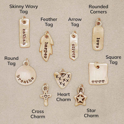 10k yellow gold storyteller necklace with personalized charms and freshwater pearl