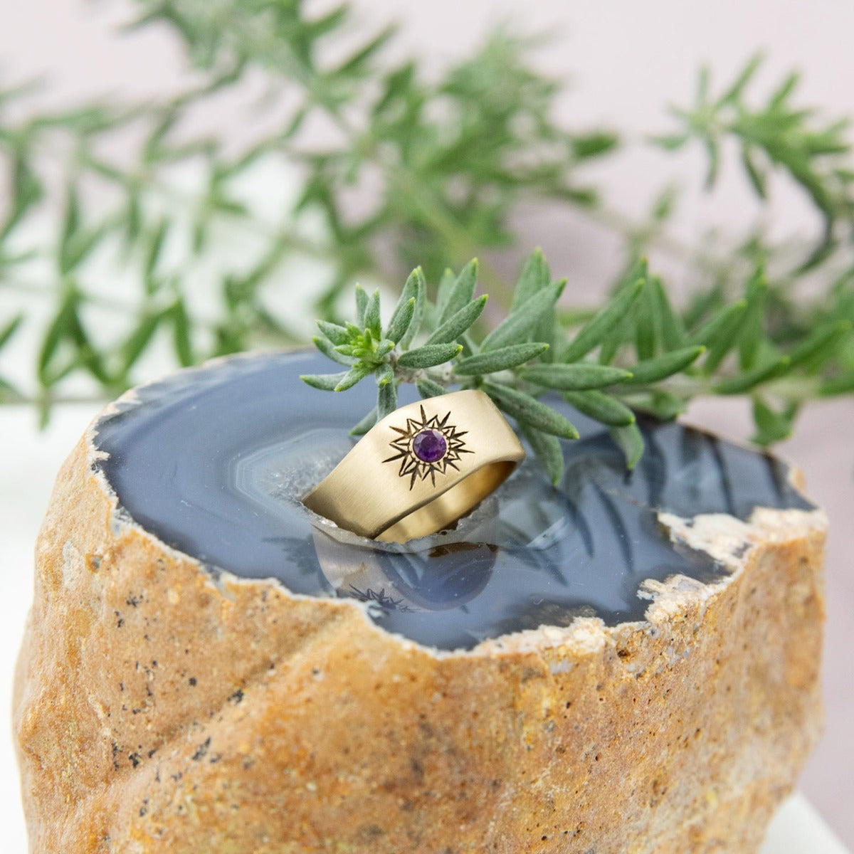 Sunburst Birthstone Ring (9K Solid Gold)
