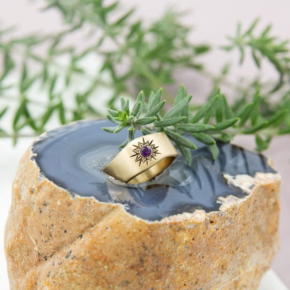 Sunburst Birthstone Ring (14K Solid Gold)