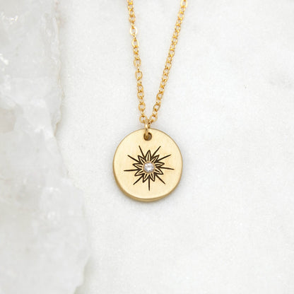 Sunburst Diamond Necklace (14K Solid Gold)
