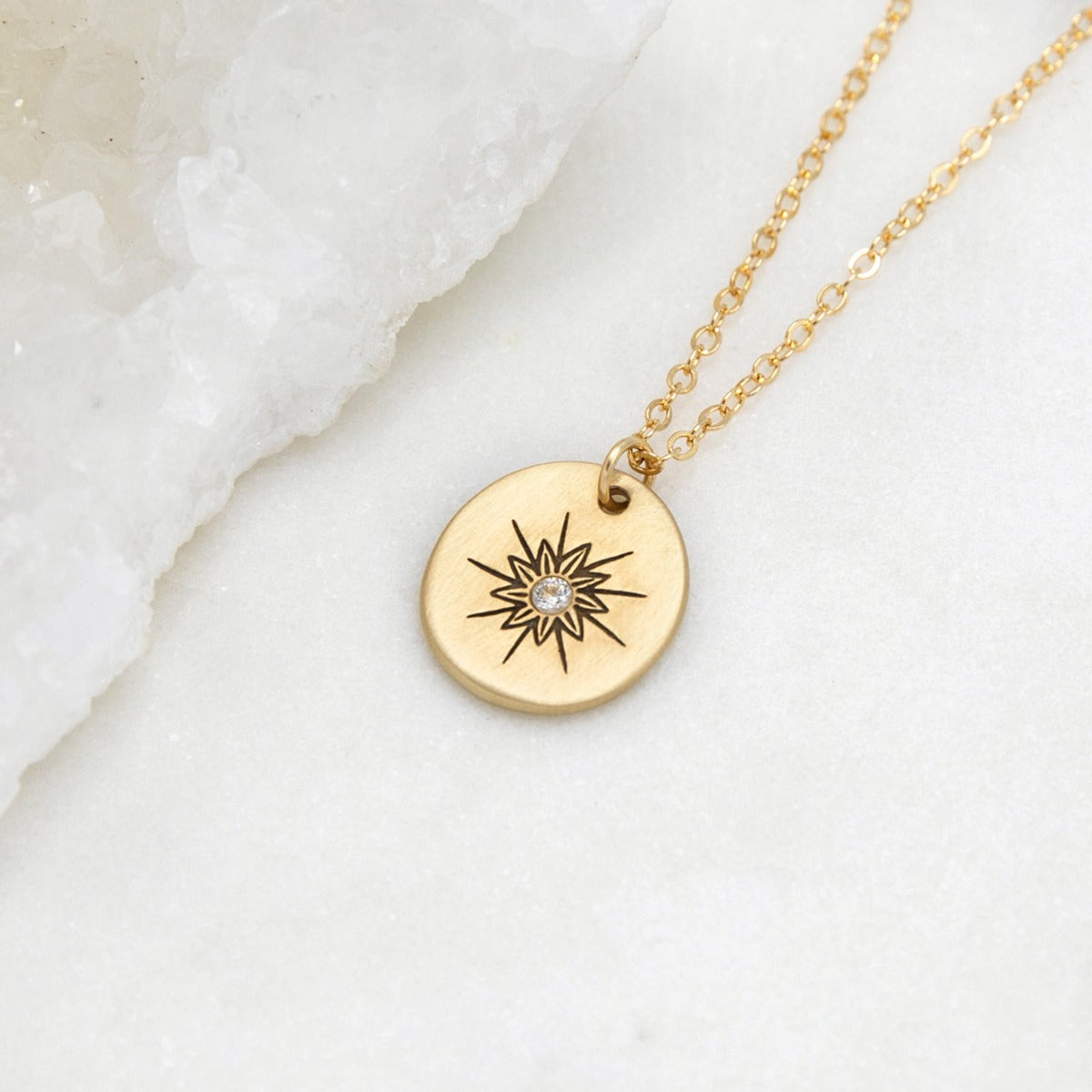 Sunburst Diamond Necklace (14K Solid Gold)