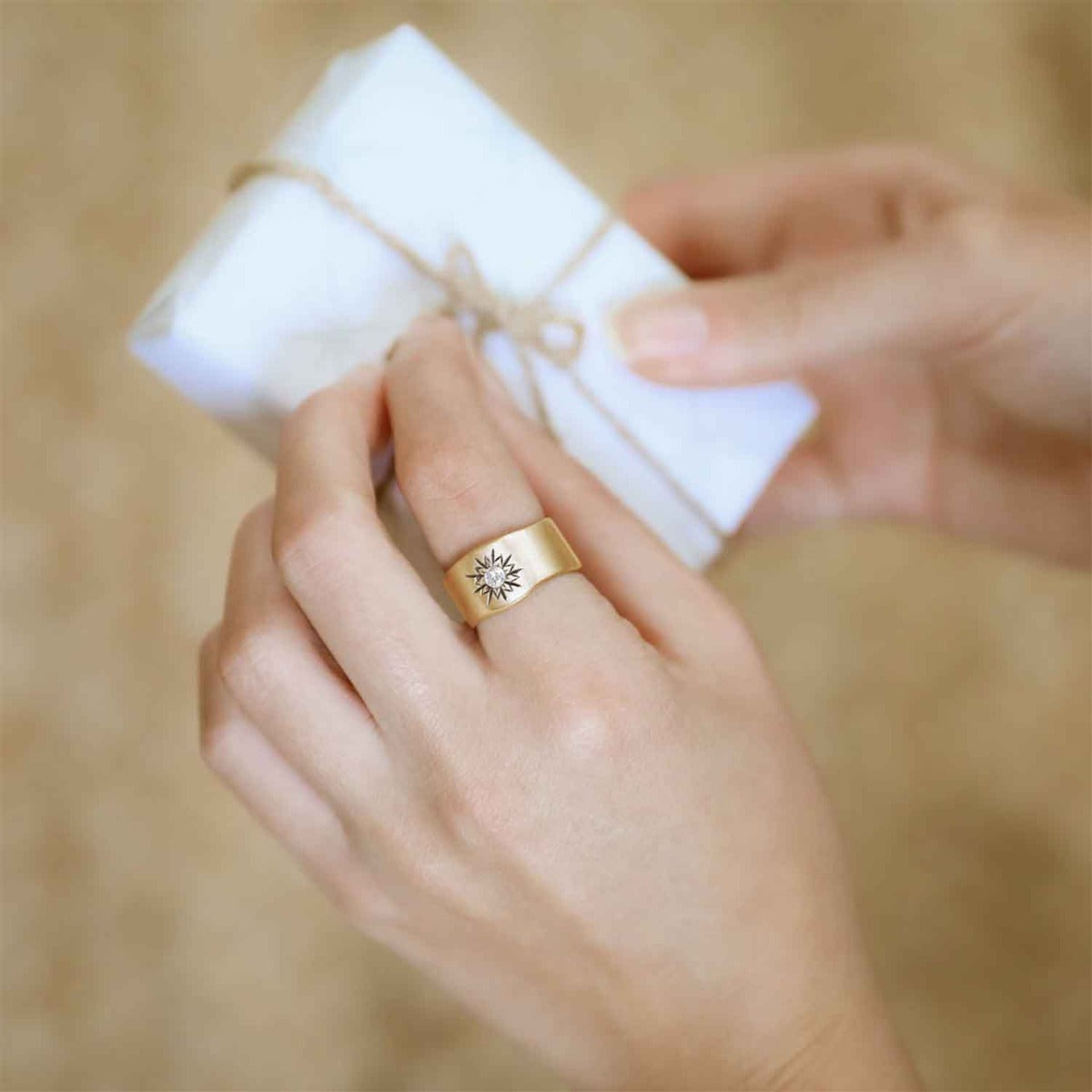 Sunburst Birthstone Ring (14K Solid Gold)