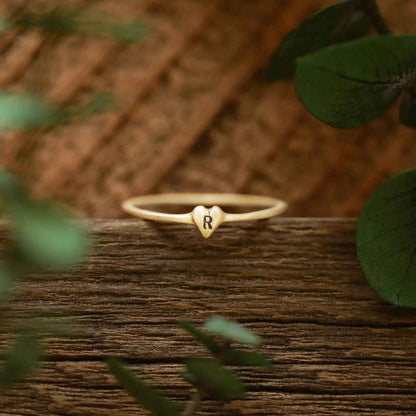 Sweet Love Initial Ring - One Heart {14K Solid Gold}
