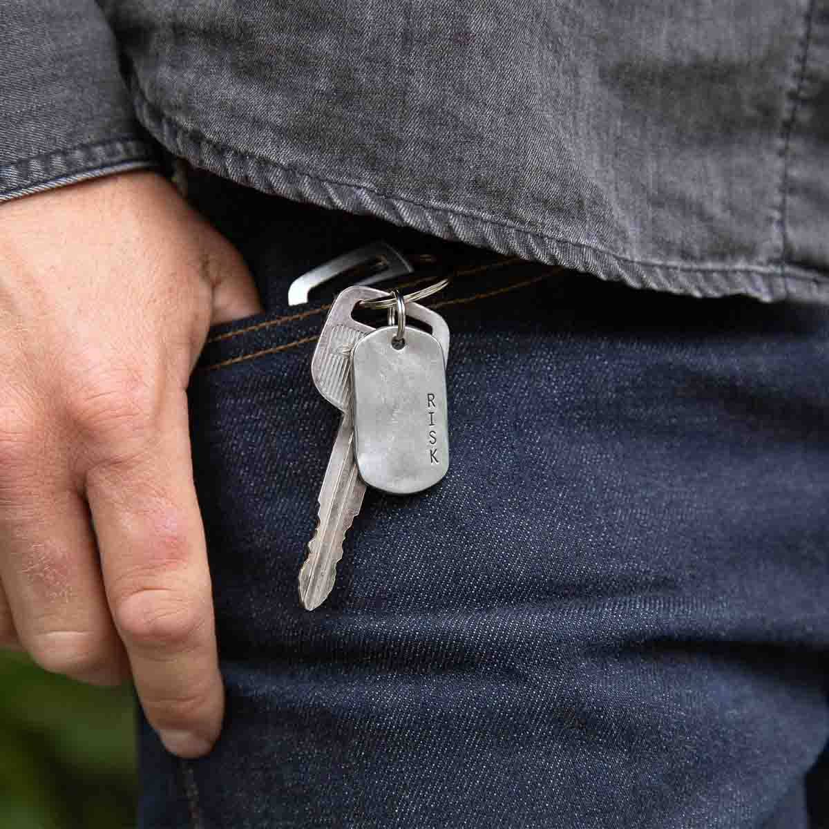 Take Risk Dog Tag Key Ring (Pewter)