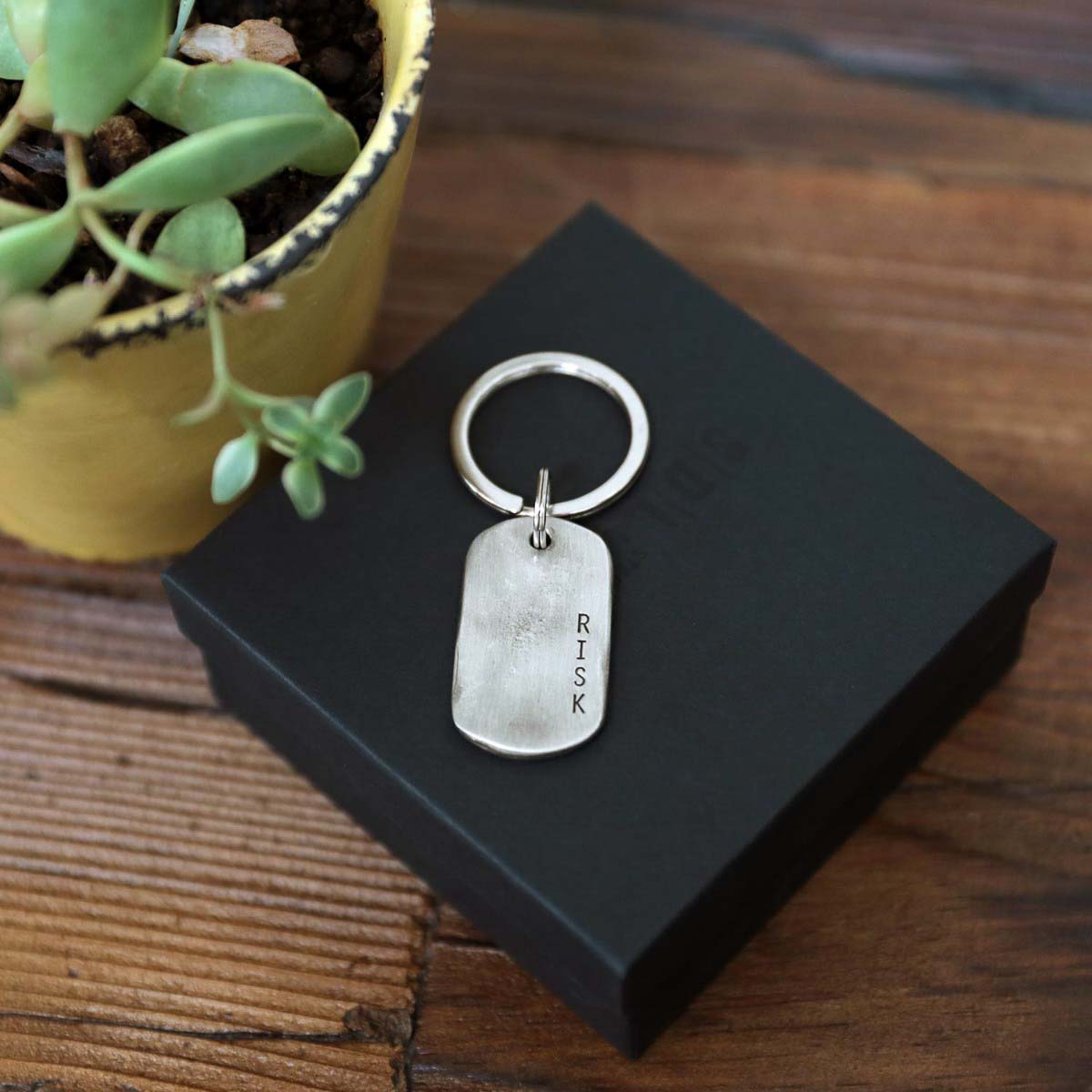 Take Risk Dog Tag Key Ring (Pewter)