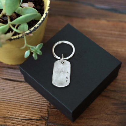 Take Risk Dog Tag Key Ring (Pewter)