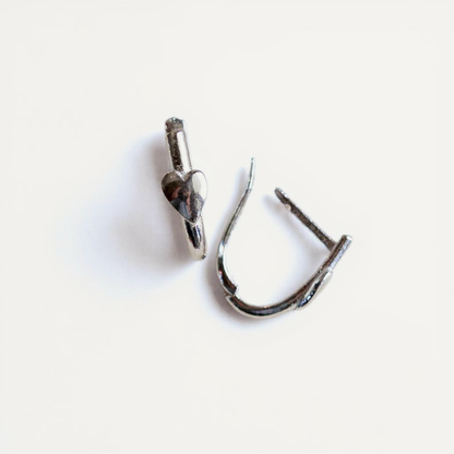 Tiny Heart Hoop Earrings (Sterling Silver)