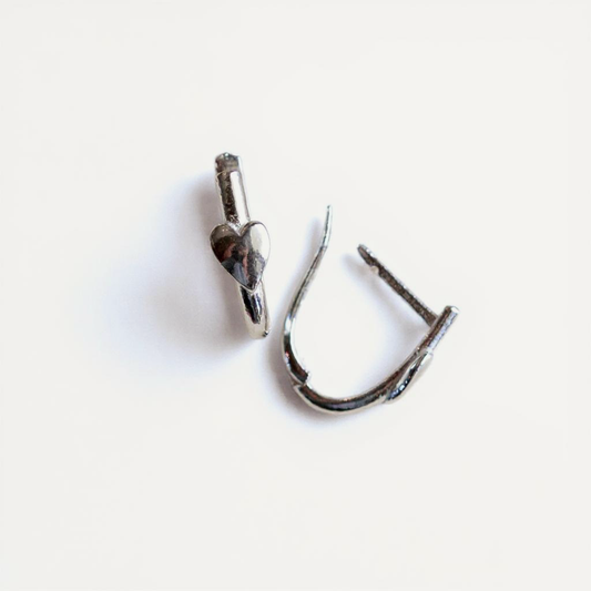 Tiny Heart Hoop Earrings (Sterling Silver)