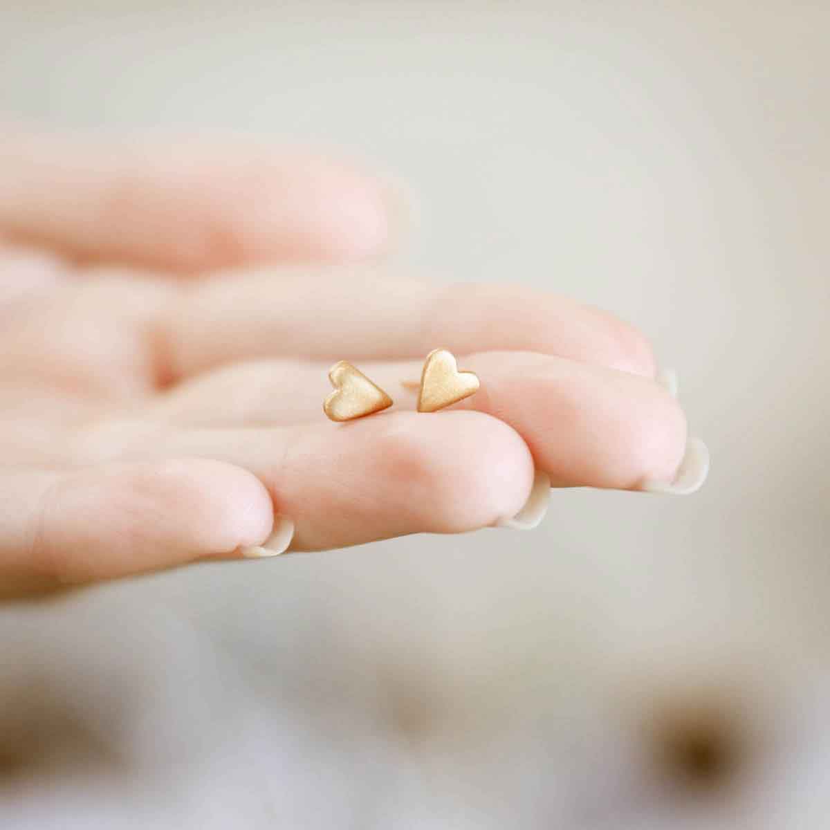 Tiny Heart Stud Earrings {14K Solid Gold}