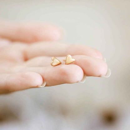 Tiny Heart Stud Earrings {14K Solid Gold}