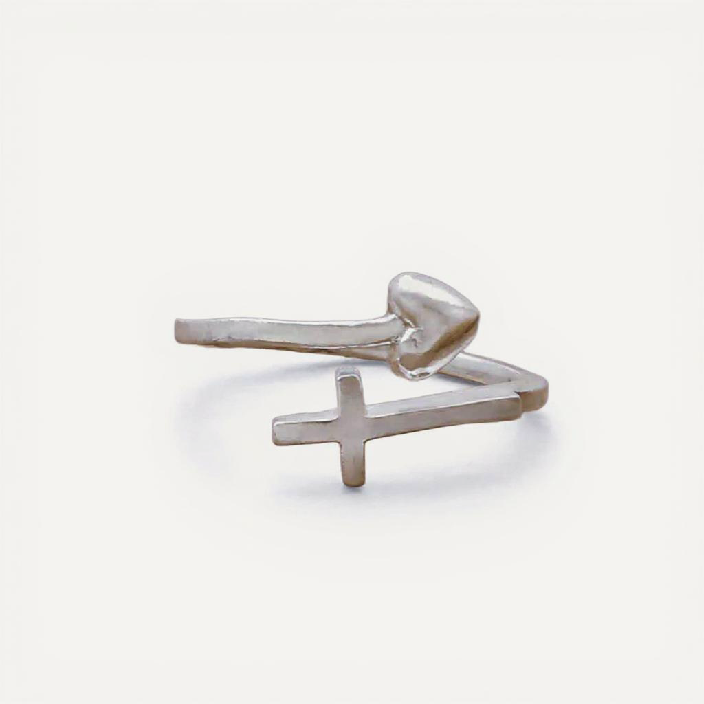 Wrapped in Christ's Love Adjustable Cross Ring (Sterling Silver)
