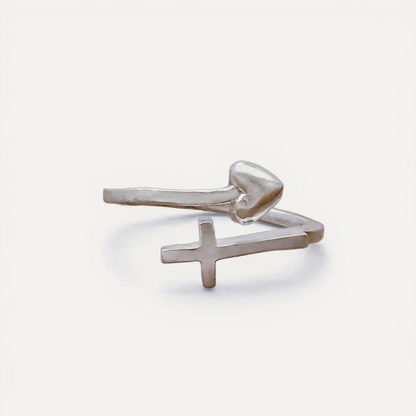 Wrapped in Christ's Love Adjustable Cross Ring (Sterling Silver)